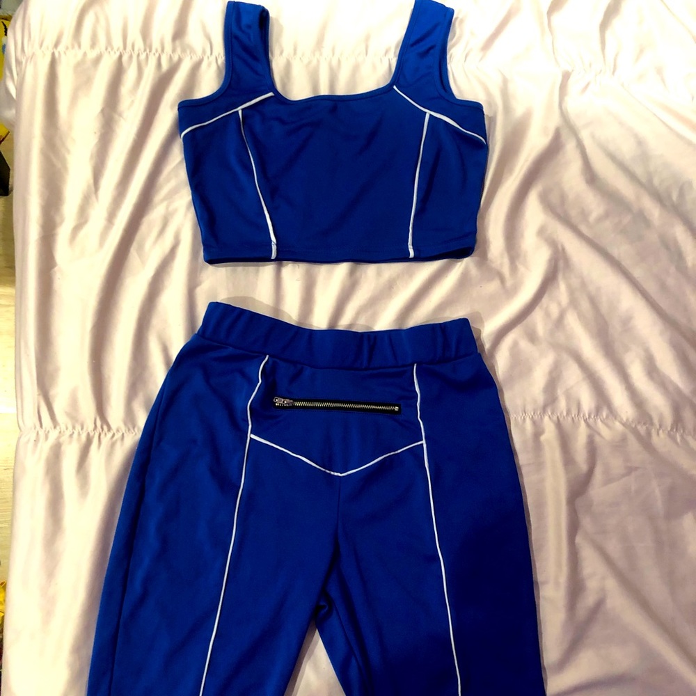 Two piece crop tank top and biker shorts set